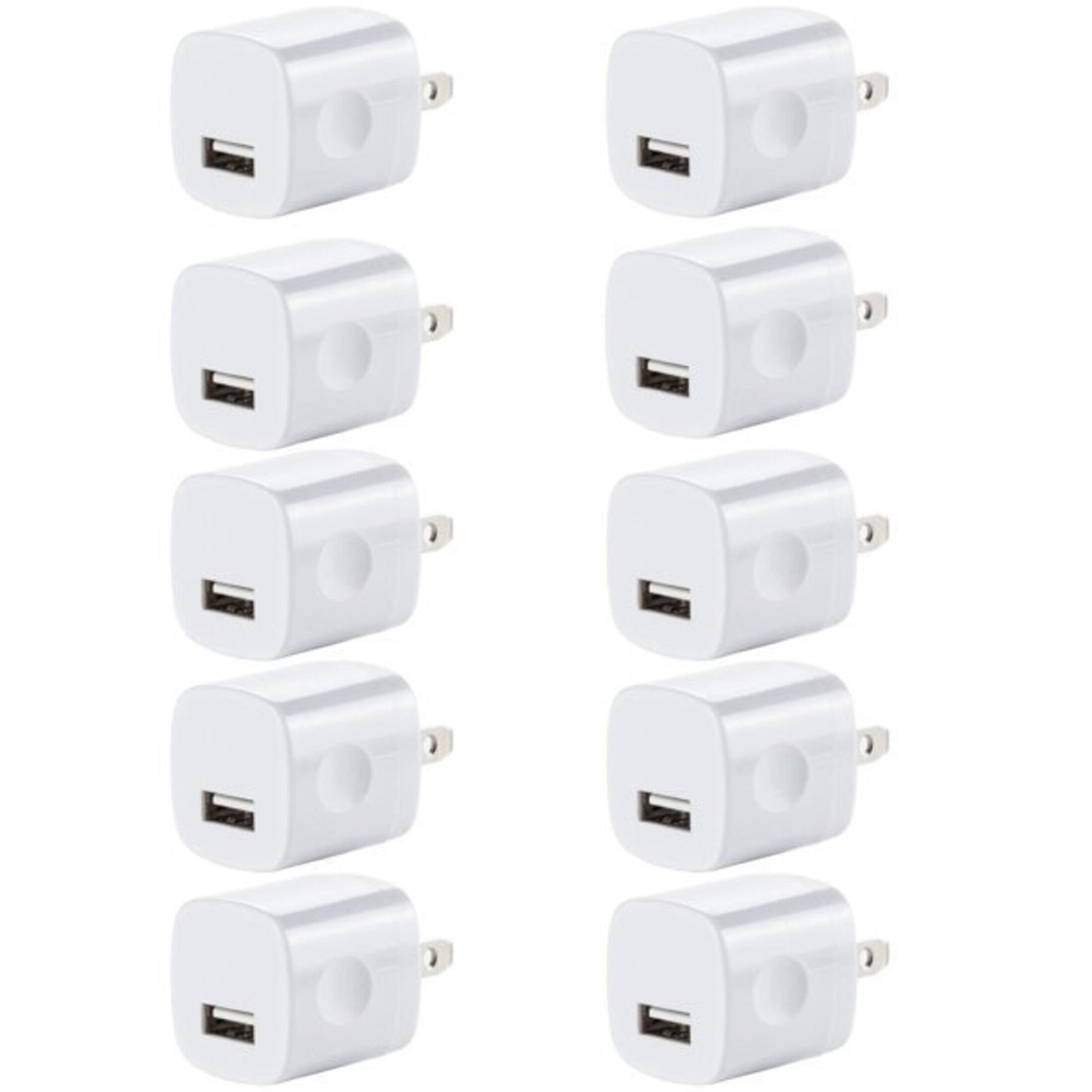 vAccessorize 1Amp Single Port Quick 10x USB Wall Charger Adapter Plug Cube for iPhone, Samsung, LG (White)