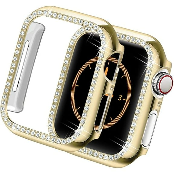 Compatible with Apple Watch Case 38mm Bling Crystal Diamonds Rhinestone Bumper Cover for Women, Hard PC Protective Frame for iWatch Series 3/2/1-38mm Gold