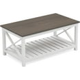 thumbnail image 2 of Coffee Table, Rustic Farmhouse Table with Shelf for Living Room, Vintage Finish White, 2 of 7