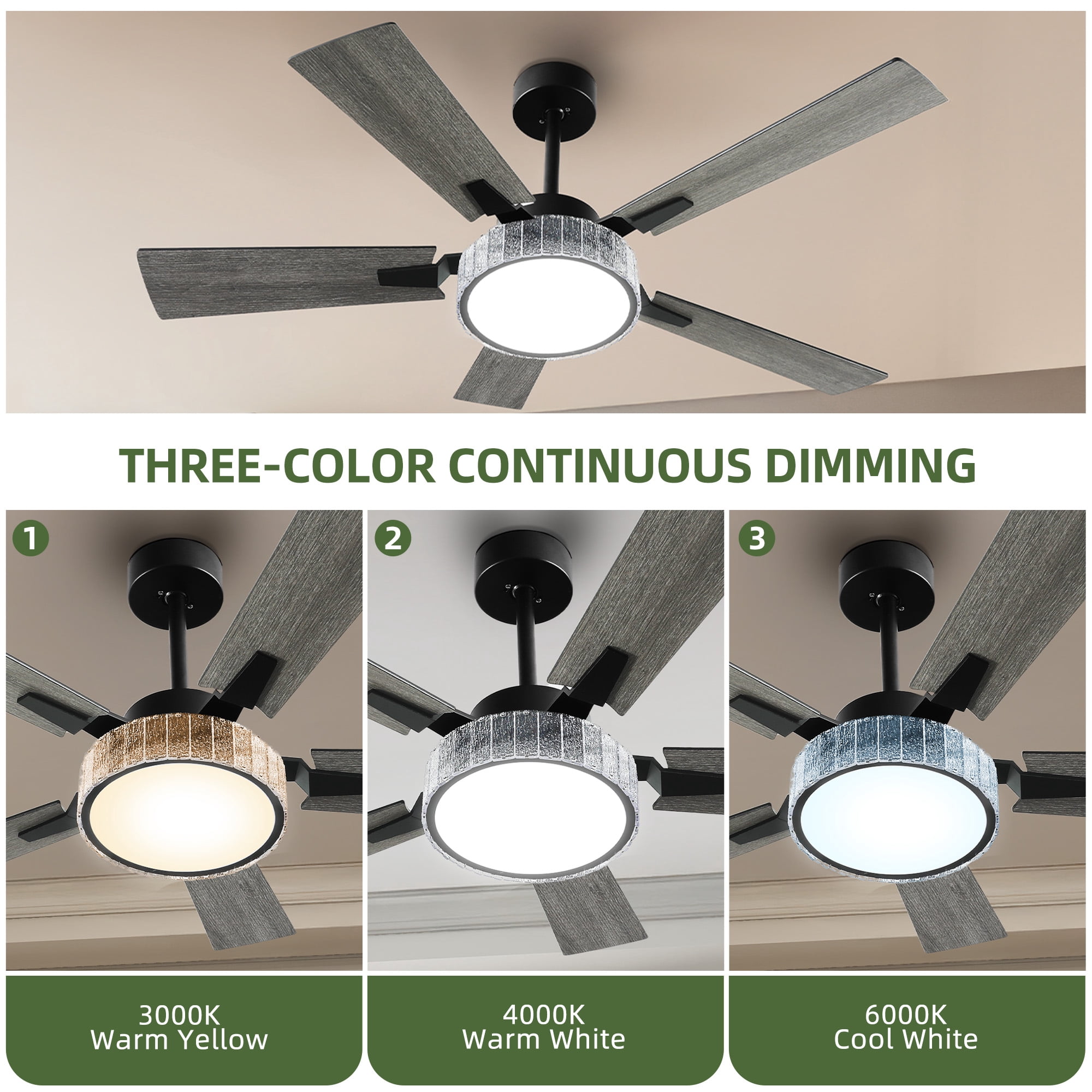 Uforic Farmhouse Ceiling Fans with Lights and Remote & App, 52 Inch Indoor Chandelier Black Ceiling Fan with Light & Compatible with Alexa