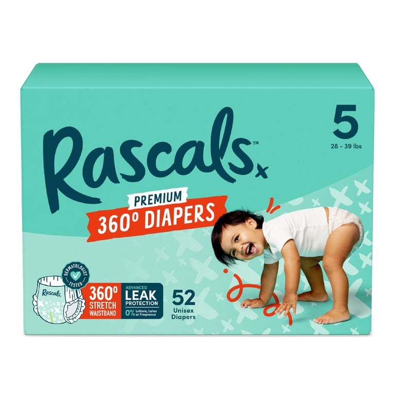 Rascals, Premium 360 Absorbent Pull-On Diapers, Size 5, 52ct