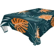 SKYSONIC 60"x120" Square Tablecloth with Tropical Jungle Palm Leaves Prints, Anti-Wrinkle and Smooth Table Cloth for Kitchen/Home Party Decoration
