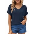 thumbnail image 3 of UVN Womens Summer Tops Short Sleeve V Neck Blouses Ladies Casual Waffle Knit Trendy Tunic Shirts, 3 of 8