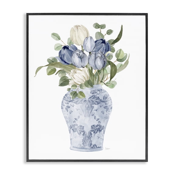 Stupell Industries French Country Tulips & Leaves Vase Black Framed Giclee Art, 11 x 14, by Livi Finn