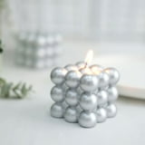 Efavormart 2 Pack | Shiny Metallic Silver 2" Bubble Cube Paraffin Wax Candles, Unscented Square ...
