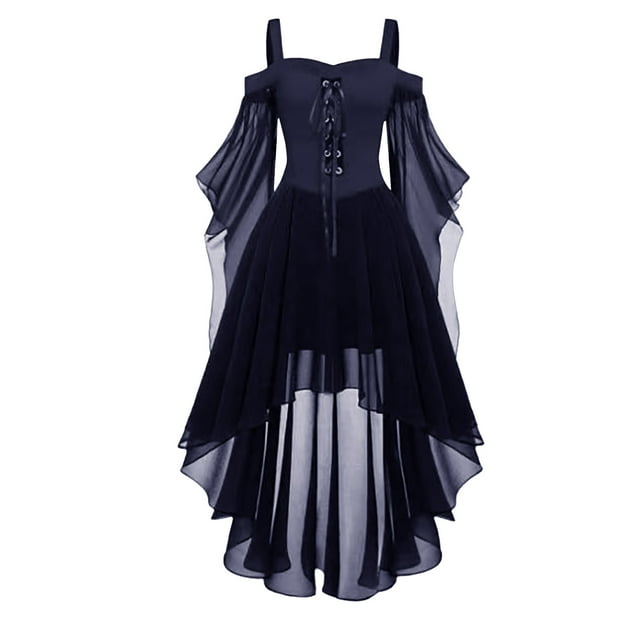 NMMUED Tenues d'Halloween pour Femmes Vêtements d'Halloween pour Femmes Costume Renaissance Femmes Longues Robes pour Femmes Vêtements Gothiques pour Femmes Robe de Bal Masqué de Fête Bleu Foncé TTG
