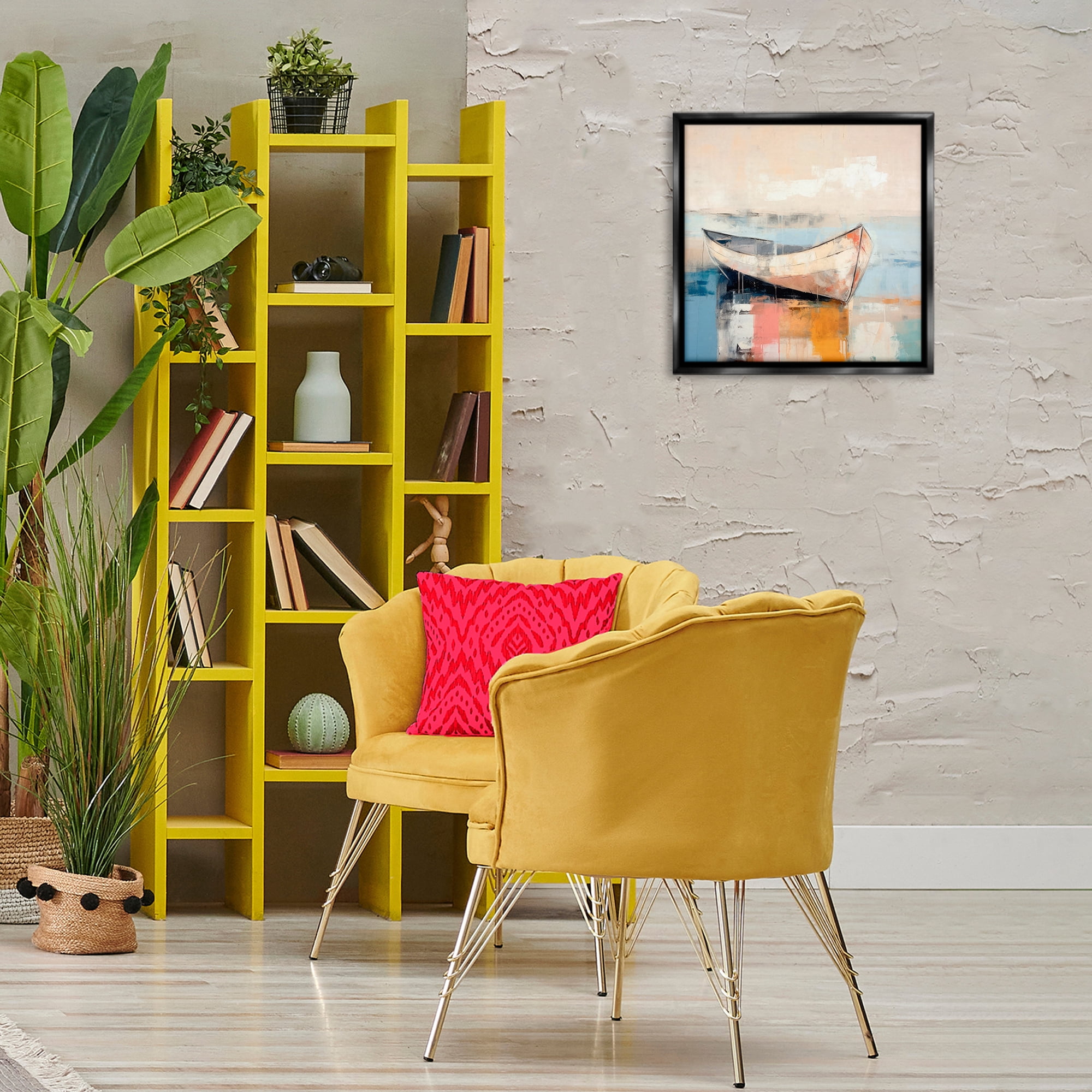Stupell Industries Sunlit Boat Reflection Transportation Painting Black Floater Framed Canvas Art Print Wall Art, 18 x 18