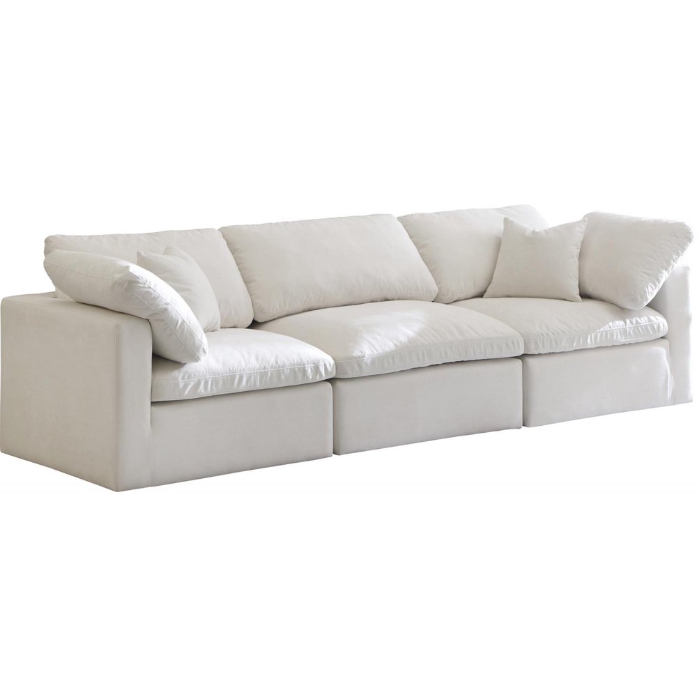 Plush CREAM Velvet Sofa 105 Cloud Modular Overstuffed Down Filled