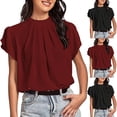 thumbnail image 2 of Fanxing Womens Elegant Tops Summer Mock Neck Short Sleeve Tees Ruffle Hem Tunic Blouses Black,M, 2 of 7