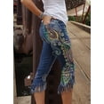 thumbnail image 2 of Pantalones vaqueros para mujer, tendencia 2024, ajustados, de cintura alta, estilo bohemio, con estampado de plumas de pavo real, denim con flecos y elásticos, 2 of 4