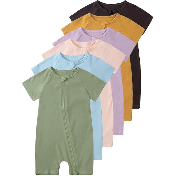 WIBACKER 3M-3T Baby Boys Ribbed Bamboo Short Pajamas, Zipper One-Piece Short Sleeve Sleepers - 1PCS Green