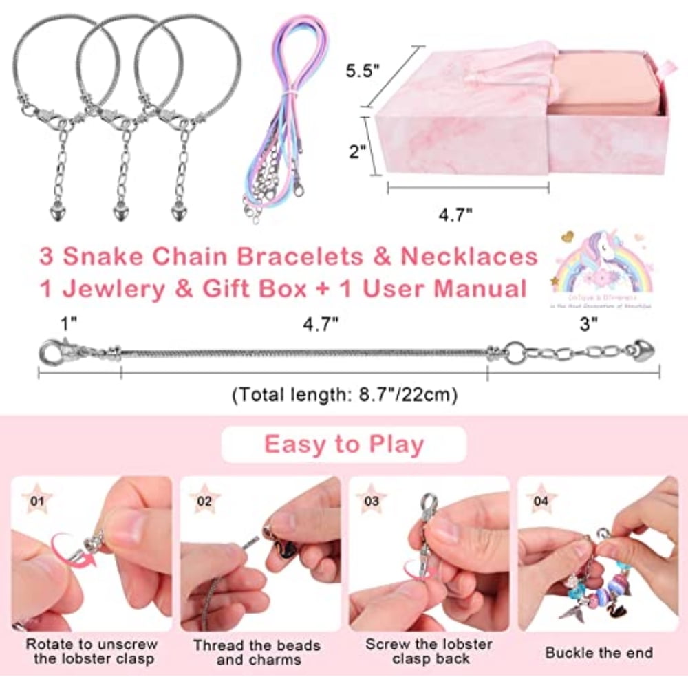 Charm Bracelet Making Kit for Girls, DIY Jewelery Making, Unicorn / Mermaid / Swan / Dreamy / European Craft Gifts for Teen Girls Age 8-12