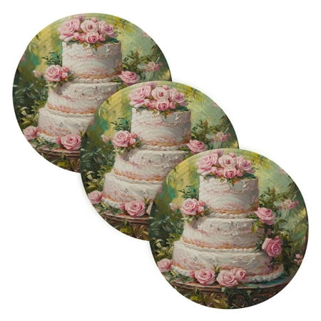 

BZSMCE Mats for Pots Pans Place Three Tier Cake with Roses Simple Style Pattern Pot Mats