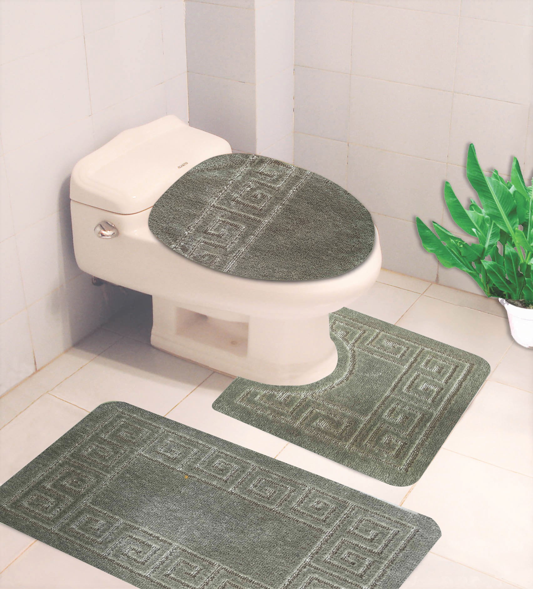 STONE GREEN 3-Piece Bathroom Rug Set