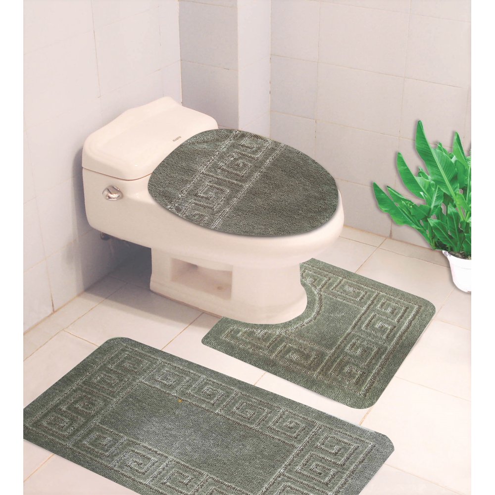 S 3PC 6 SAGE GREEN BANDED BATHROOM SET BATH MAT COUNTOUR RUG LID COVER PLAIN SOLID COLORS