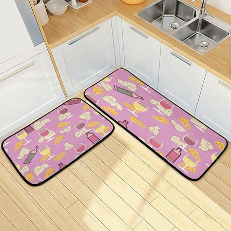 

Bestwell Cartoon Wine Cheese Kitchen Rugs 2 Pieces Colorful Floor Mat Room Area Rug Washable Carpet Perfect for Living Room Bedroom Entryway