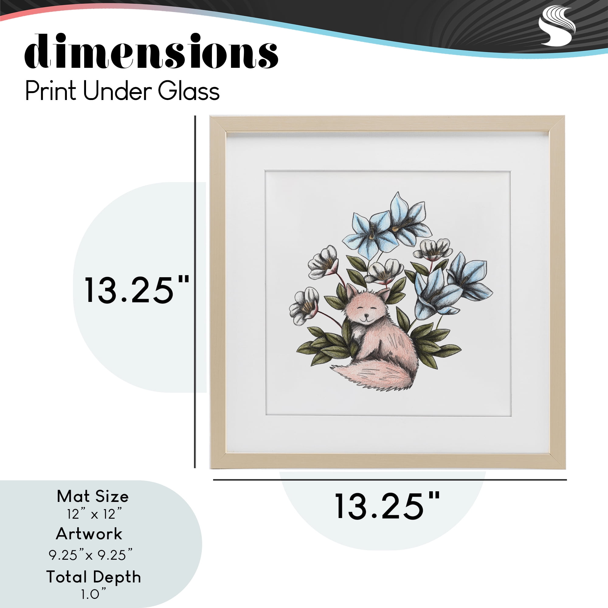 Gentle Fox with Flowers Birch Framed Print Under Glass, design by Cecilia Battaini