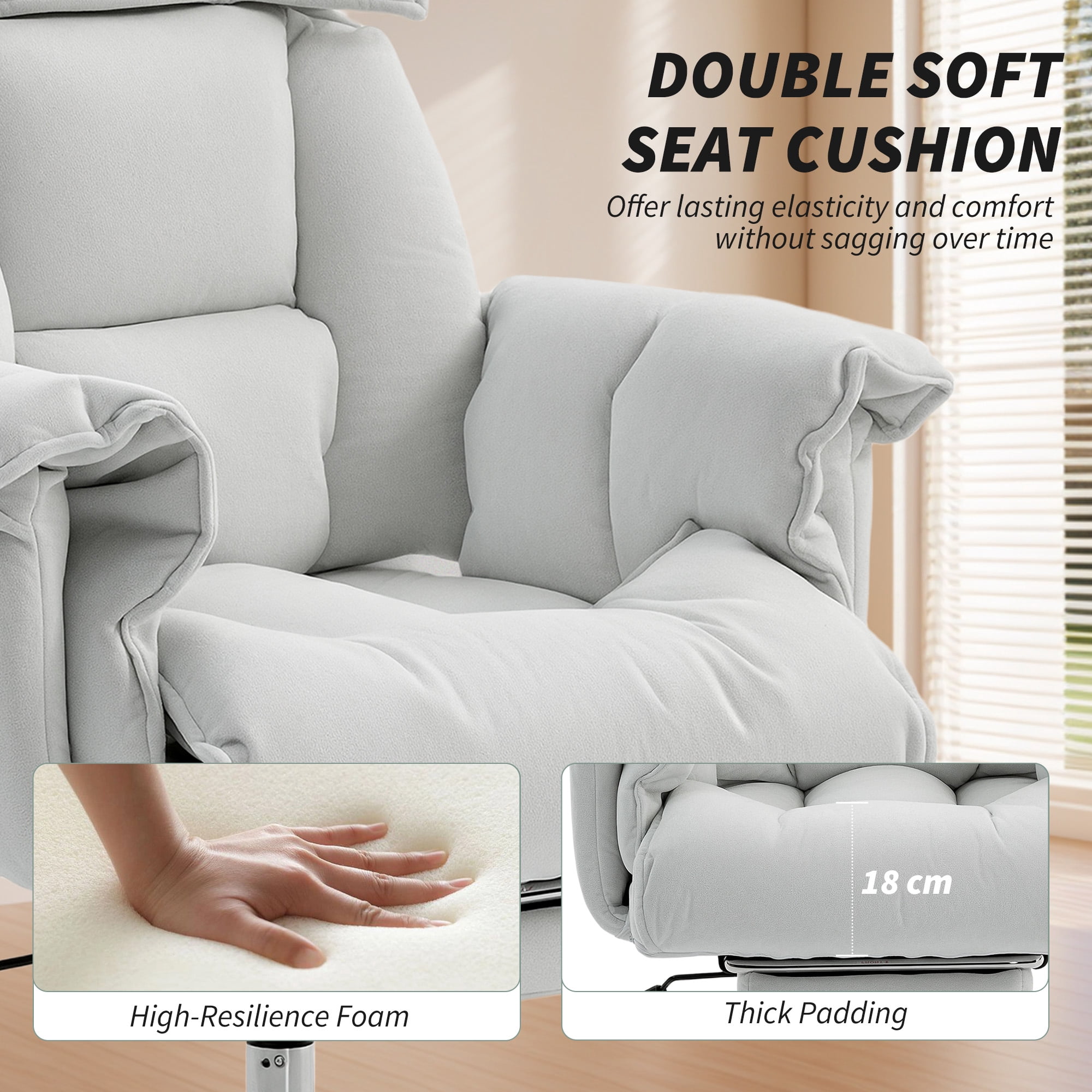 HOMCOM High Back Office Chair, Reclining Desk Chair with Footrest, Thick Cushion, High Resilience Foam, Adjustable Height, Rolling Wheels, Cream White