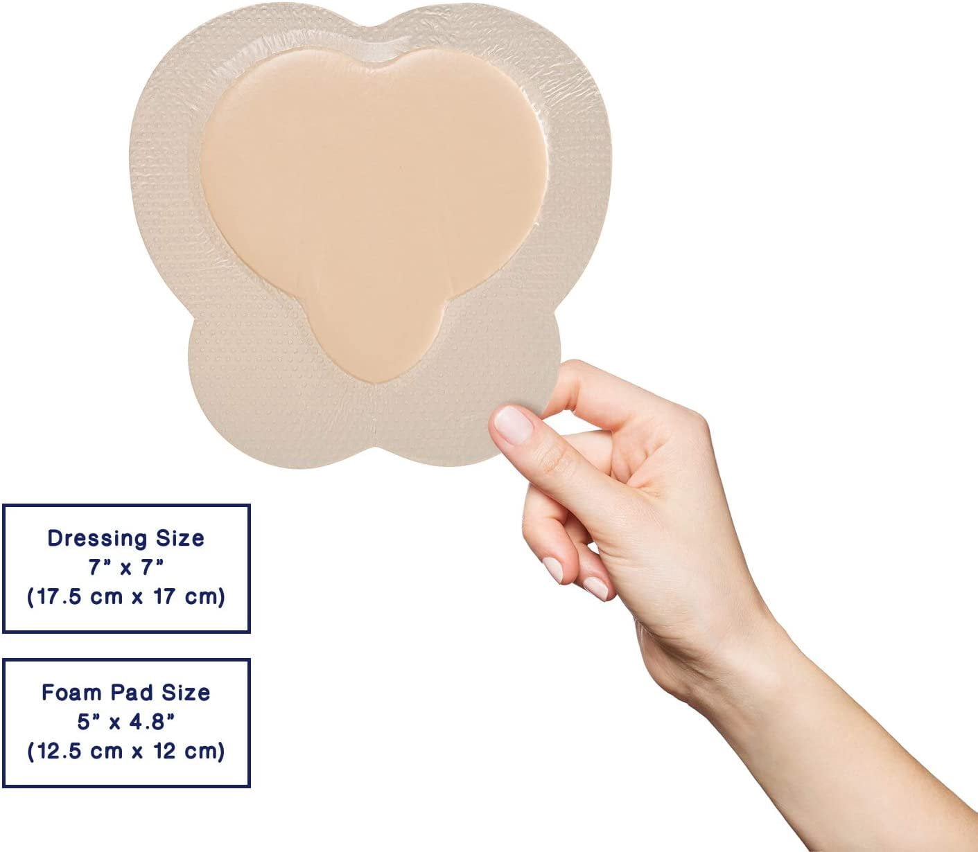 Bordered Silver Silicone Ag Sterile Highly Absorbent Antibacterial Dressing, Sacral, Sacrum 7"x 7" (4.9"x 4.7" Pad), 5 dressings, MedHeal by MedvanceTM /Box