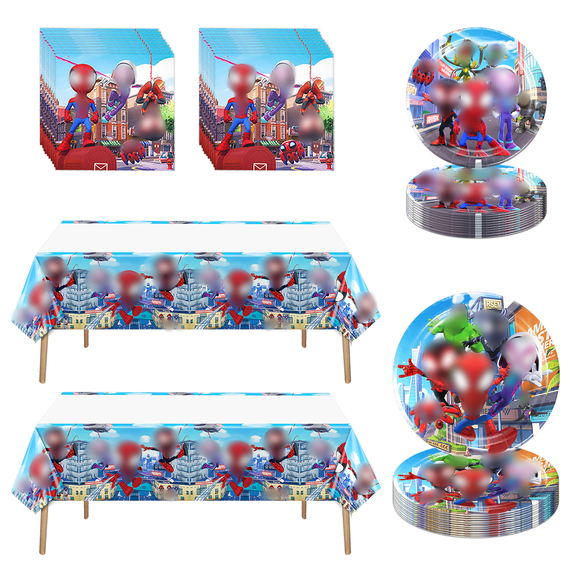 42 PCS Spider-friends Tableware Sets, Paper Plates and Napkins Set Includes 20 PCS Paper Plates 20 PCS Napkins 2 PCS Tablecloth for Party Decorations