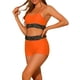 thumbnail image 4 of Conjuntos de bikini de color contrastante para mujer de 2 piezas, traje de baño de cintura alta y escote redondo, pequeño naranja, 4 of 5
