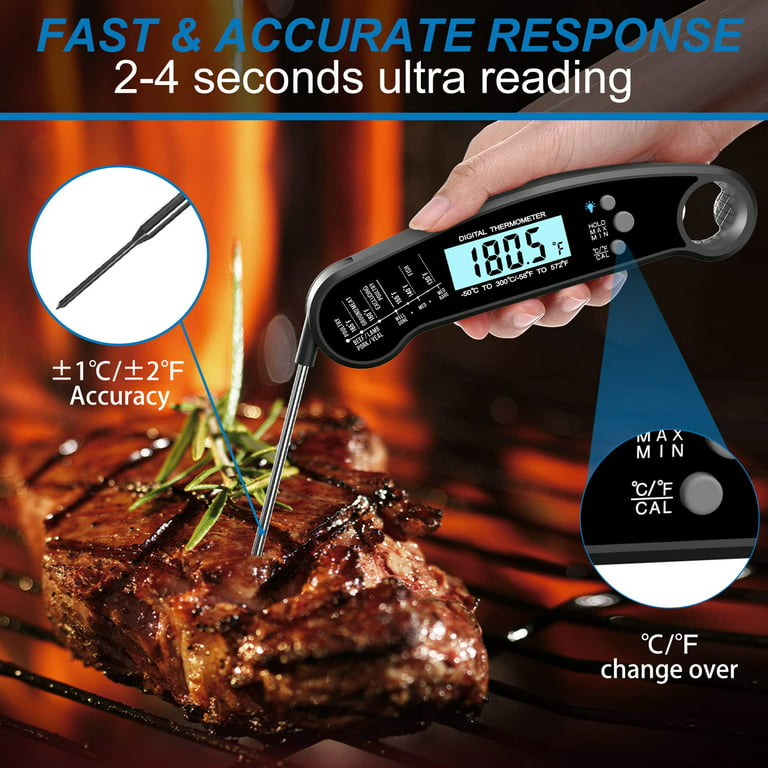 Instant Read Meat Thermometer Digital, Delpattern Food Thermometer for Cooking, Waterproof Grill Thermometer with Backlight&Calibration for Baking