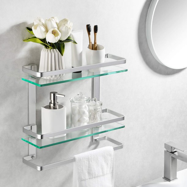 Estante de vidrio templado para baño KES de 2 niveles montado en la pared
