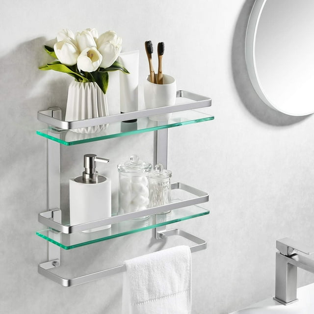Estante de vidrio templado para baño KES de 2 niveles montado en la pared