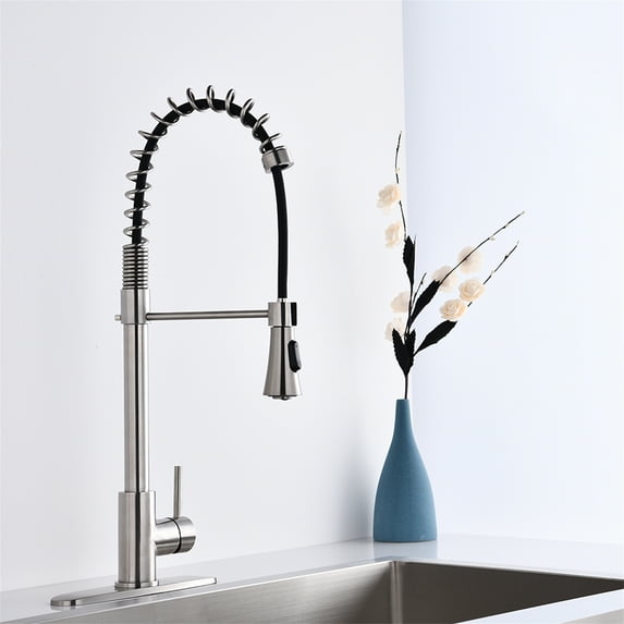 Cfowner Single Handle Kitchen Faucet, Commercial Fauce with High Arc Brushed Nickel