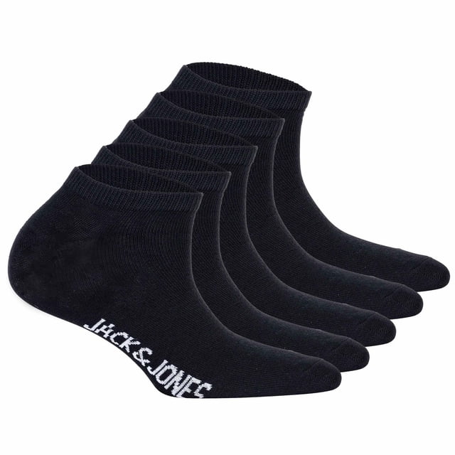 JACK&JONES Calcetines deportivos para niños, lote de 5 - JACDONGO CALCETINES, mezcla de algodón, unicolor Negro 33-37