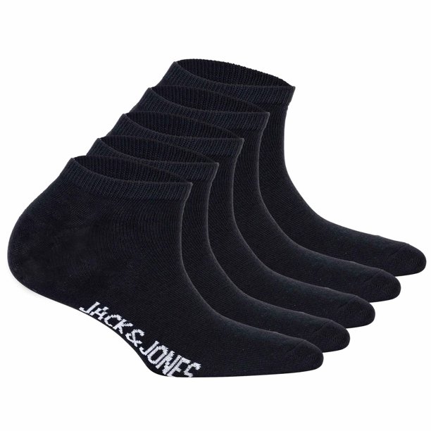 JACK&JONES Calcetines deportivos para niños, lote de 5 - JACDONGO CALCETINES, mezcla de algodón, unicolor Negro 38-43