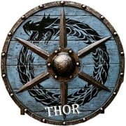 THOR INSTRUMENTS Medieval Viking Larp Warrior Wood & Steel Dragon Round shield 24" Rustic Vintage Home Decor Gifts