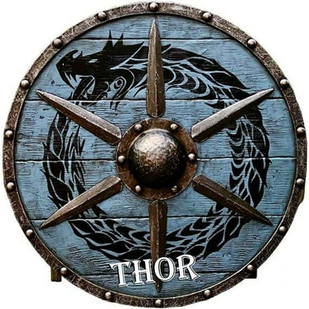 THOR INSTRUMENTS Medieval Viking Larp Warrior Wood & Steel Dragon Round shield 24" Rustic Vintage Home Decor Gifts