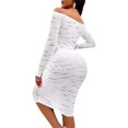 thumbnail image 6 of Women's Fall Off The Shoulder Maxi Dress Spring Long Sleeve Ruched Fitted Bodycon Club Dresses With Slit, 6 of 8
