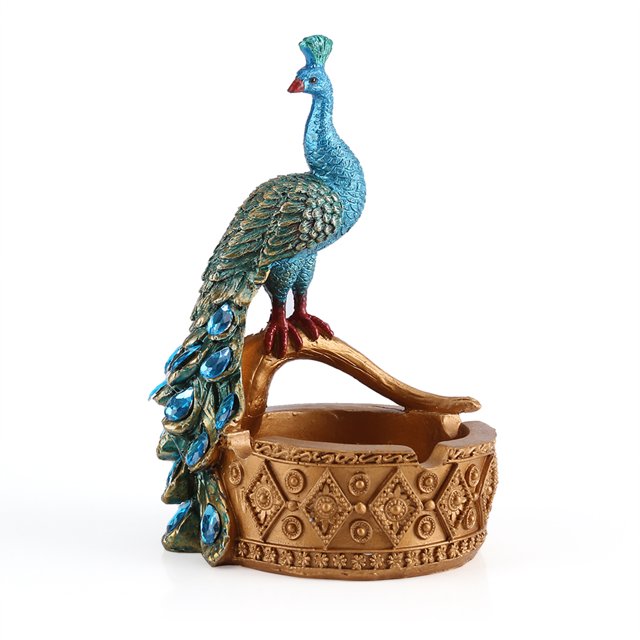 Cigar Creative Handcraft Peacock Modelling Resin Ashtray Succulent Plants Pot Decor Blue