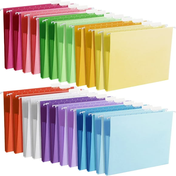 24 Pack Hanging File Folders Letter Size File Cabinet Folders Expandable File Hanging Folders with Tabs Colored File Folders Organizer for Filing Cabinet School Work Home Office (