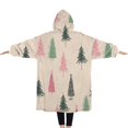 thumbnail image 2 of Oversized Wearable Blanket Hoodie,Beige Christmas Tree Pattern Sherpa Blanket Hoodie with Super Pockets,Super Warm Fuzzy Pullover for Women & Men, 2 of 6