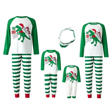 

Christmas Family Matching Pajamas Outfits Cartoon Dinosaur Print Tops with Plaid Pants Xmas Sleepwear Nightwear Set