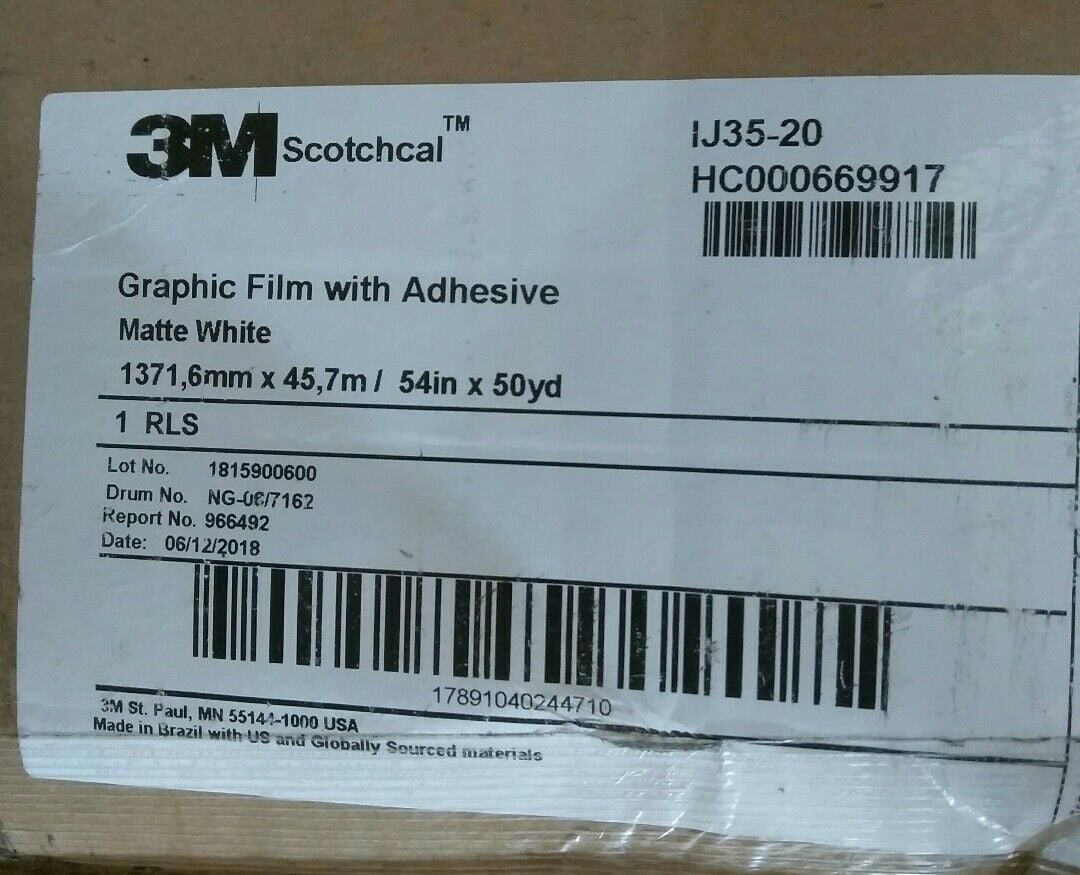 3M Scotchcal IJ35C-20 Series Graphic Film With Comply Adhesive 54" Matte White 