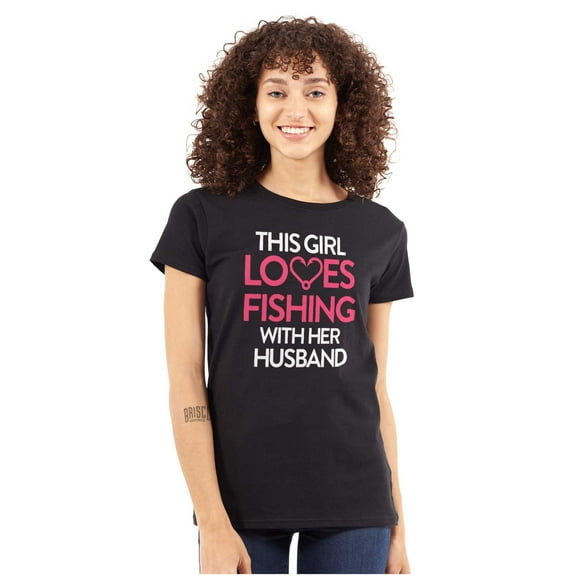 Wife Husband Loves Fishing Cute Girly Womens Slim Fit Graphic Tee Brisco Brands S