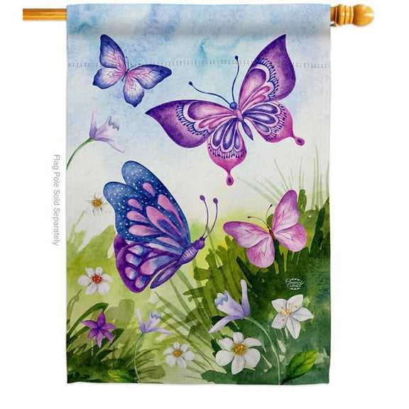 Ornament Collection H192698-BO Butterflies Field Friends Double-Sided Garden Decorative House Flag, Multi Color
