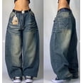 thumbnail image 3 of Pantalones vaqueros con costuras destrozadas Y2K para hombre, vaqueros negros lavados, estilo gótico, ropa de tendencia urbana, pantalones holgados retro de pierna ancha, Fall Guys, 3 of 5