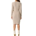 thumbnail image 3 of INSPIRE CHIC Women's 2024 Fall Winter Long Sleeve Tie Waist Bodycon Knit Wrap Sweater Dress XS Khaki, 3 of 6