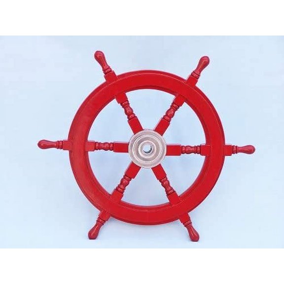 Nautical Imports Deluxe Class Dark Red Wood and Chrome Ship Steering Wheel 24" - Ships Wheel