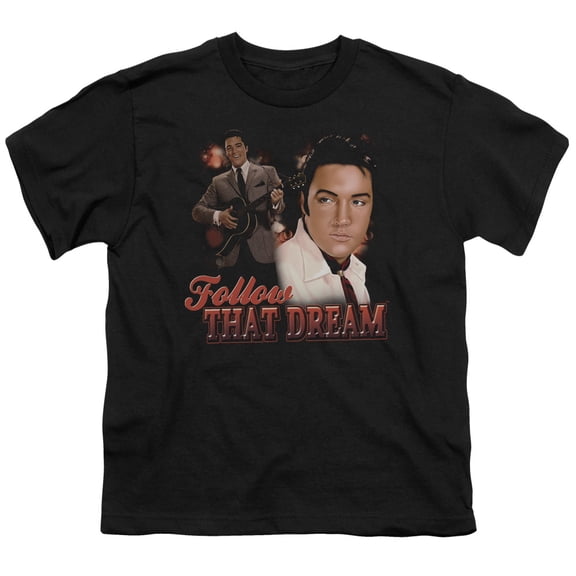 Trevco ELV707-YT-3 Elvis Presley & Follow that Dream Youth 18-1 Short Sleeve T-Shirt, Black - Large