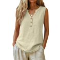 thumbnail image 6 of Women's Tops Tees Blouses Button Decor Loose Cotton Linen Summer Sleeveless Shirts Tank Tops for Women, 6 of 8