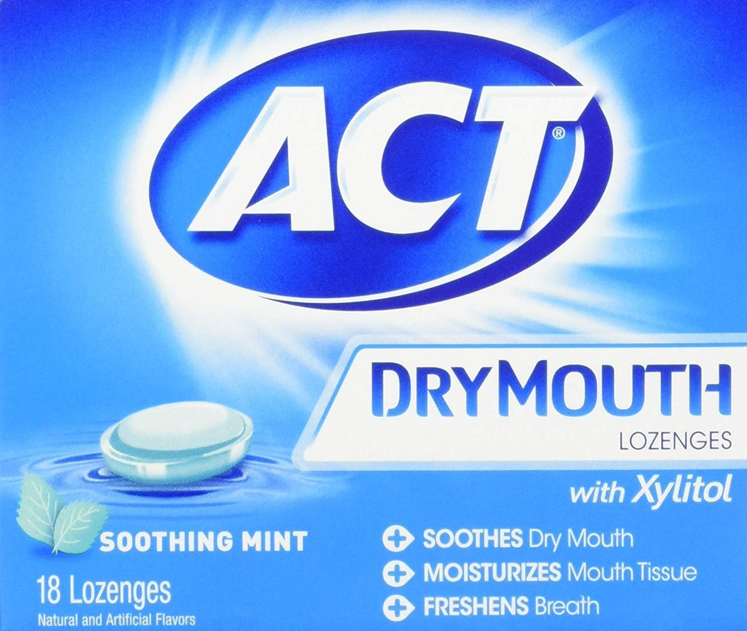 Act Dry Mouth Lozenges With Xylitol, Soothing Mint, 18 Lozenges, 2Pack
