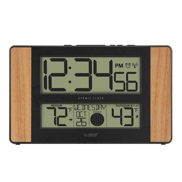 La Crosse Technology Horloge Numérique Atomique avec Température Extérieure, Chêne Bois, 0