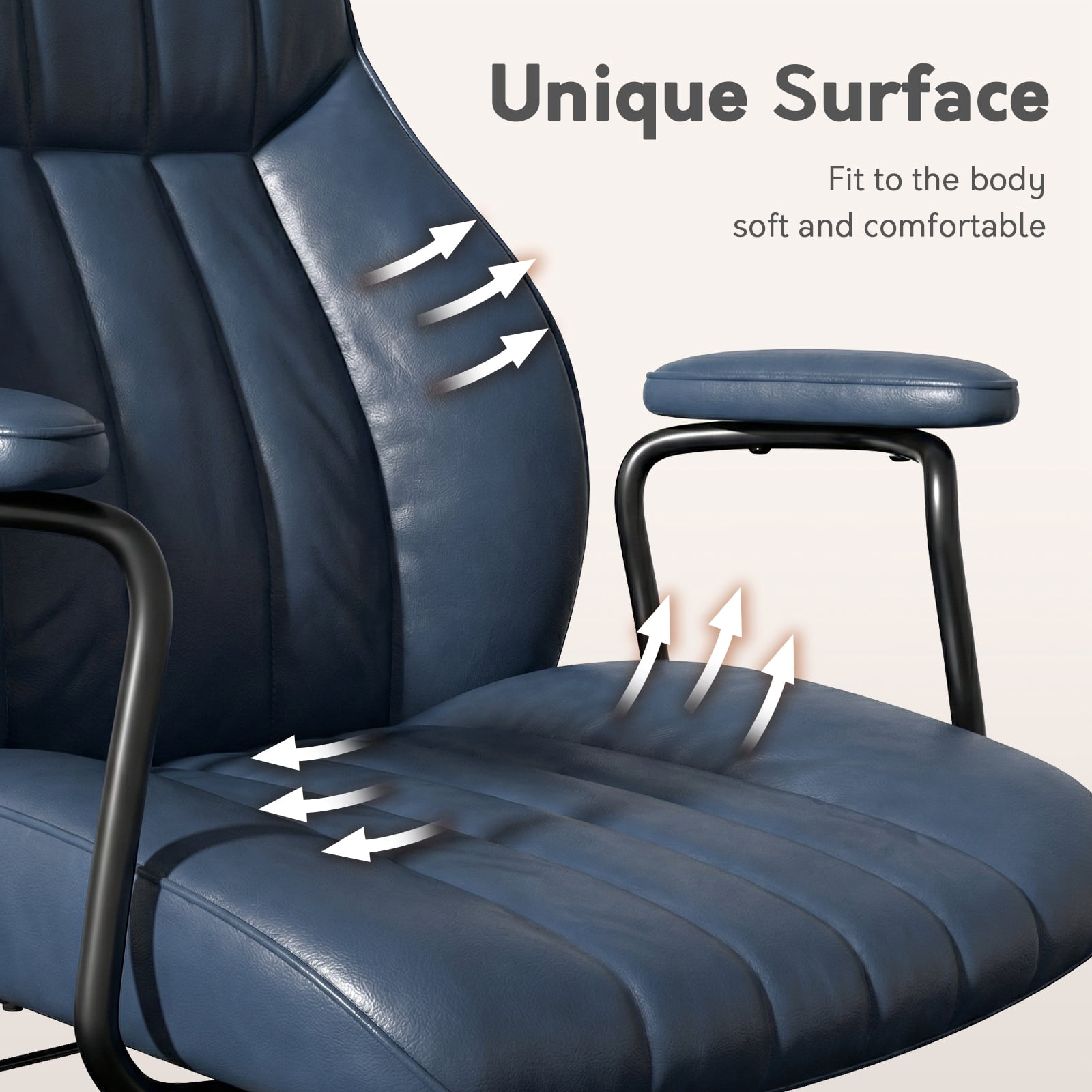HomeZeer Executive Office Chair, Leather Desk Chairs with Wheels, Ergonomic Desk Chair with Arms, Mid Century Modern Reclining Computer Task Home Chair with Lumbar Support, Blue