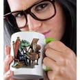 thumbnail image 2 of 3drose, Funny Cute Cool T-rex Dinosaur Playing Piano and Owl Cubism Abstract, 11oz Two-tone Green Mug, 2 of 6